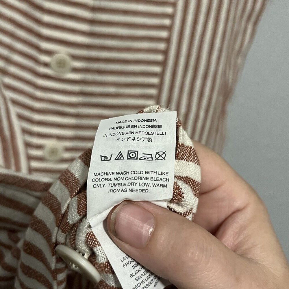 Madewell S Red White Stripe Play Button Back Linen Blend Shift Mini Dress G5305 - Picture 6 of 11